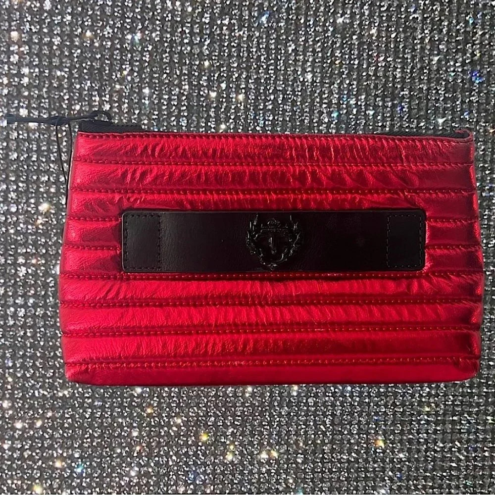 Rudsak bag pouch quilted metallic red shiny black Canadian heritage makeup purse